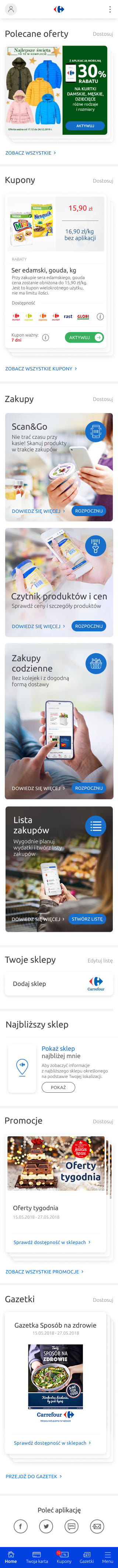 Ekran główny aplikacji Mój Carrefour