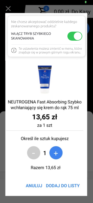 Tryb szybkiego skanowania Scan&Go